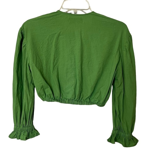 L'Acadamie The Vera Blouse Linen Blend Long Sleeve Cropped Top XS Lime Green - Picture 5 of 15